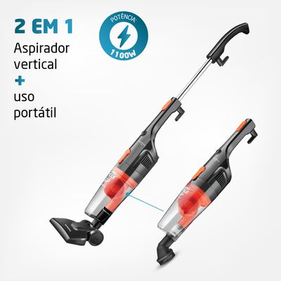 Aspirador de Pó Vertical 2 em 1 Mondial Turbo Cycle  Preto e Laranja 1100W AP-35 220