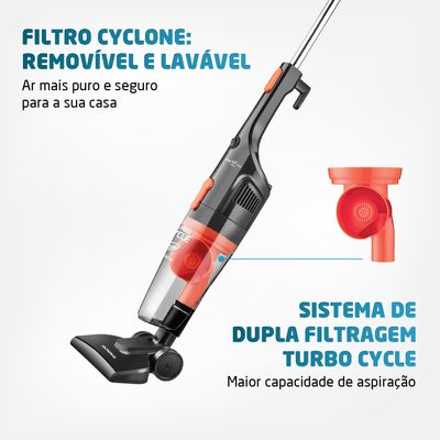 Aspirador de Pó Vertical 2 em 1 Mondial Turbo Cycle  Preto e Laranja 1100W AP-35 220