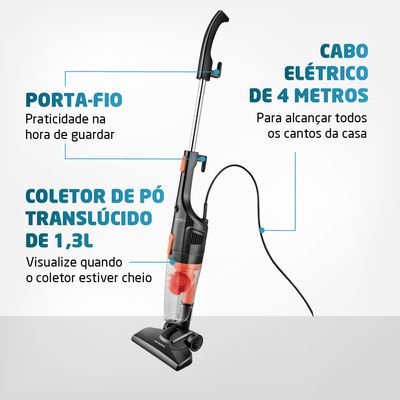 Aspirador de Pó Vertical 2 em 1 Mondial Turbo Cycle  Preto e Laranja 1100W AP-35 220