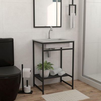 Gabinete Banheiro Ferro Iron Black 60x45cm Concreto