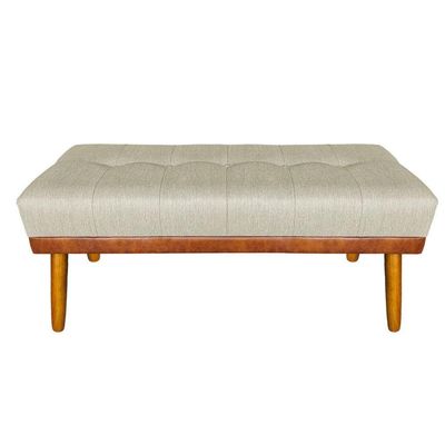 Banco Estofado Roma 140cm Courissimo Nozes-linho Bege - Inova Decorações