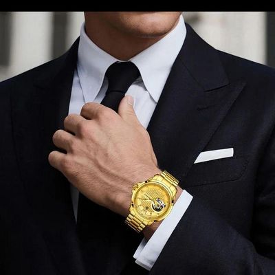 Relógio De Pulso Mecânicos Masculinos Marca Superior Luxo Automático Dourado