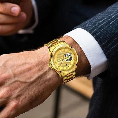 Relógio De Pulso Mecânicos Masculinos Marca Superior Luxo Automático Dourado