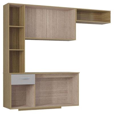 Cozinha Com Balcão Isis 163 Cm Damasco Ripado Off White - Poquema