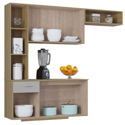 Cozinha Com Balcão Isis 163 Cm Damasco Ripado Off White - Poquema