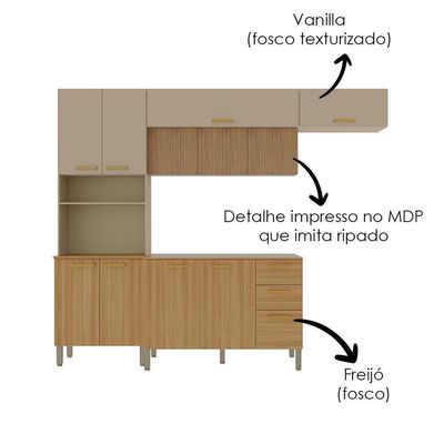 Cozinha 4 Pecas Urbane 260 Cm Freijo Vanilla Cp Ripado Freijo Ktp