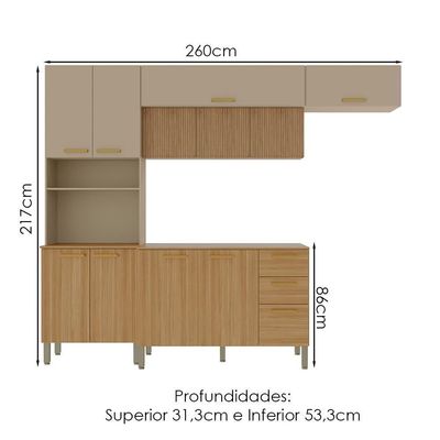 Cozinha 4 Pecas Urbane 260 Cm Freijo Vanilla Cp Ripado Freijo Ktp