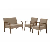 Conjunto Jade Braço Madeira Suede Cappuccino