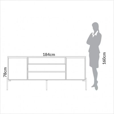 Buffet Balcão Florença 184cm MDF Freijó Off White com 2 Portas 2 Gavetas e Nicho Dalla Costa