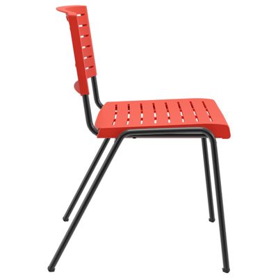 Kit 06 Cadeiras Empilhável Fixa Escritório Multiuso Base Preta Kimi P03 Vermelho - Lyam Decor