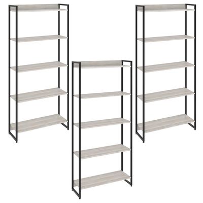 Kit 3 Estantes Multiuso Escritório Industrial 5 Prateleiras Areta 186x80cm C01 Snow - Lyam Decor
