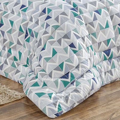 Edredom Casal Quality Estampado Dupla Face 100% Algodão Fio Penteado 1 Peça - Azul Geométrico