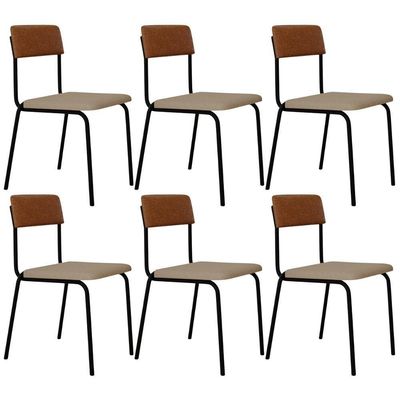 Kit 06 Cadeiras Estofada Para Sala De Jantar Sense Preto C01 Linho Areia Courino Caramelo - Lyam Decor