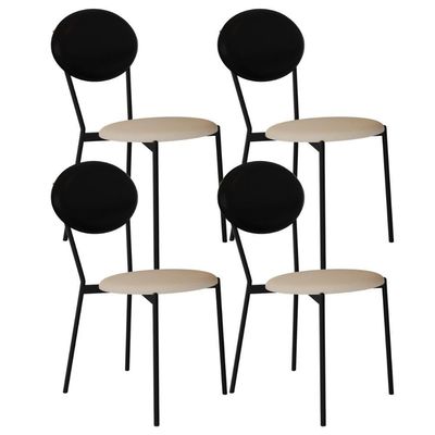 Kit 04 Cadeiras Estofada Para Sala De Jantar Azuri Preto C01 Linho Areia Courino Preto - Lyam Decor
