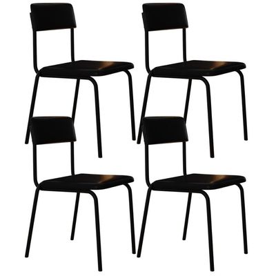 Kit 04 Cadeiras Estofada Para Sala De Jantar Sense Preto C01 Courino Preto - Lyam Decor