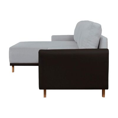 Sofá 5 Lugares Geribá com Chaise Esquerdo Linho Cinza Claro e Preto