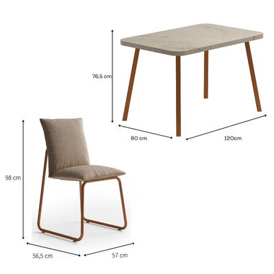 Conjunto de Mesa Retangular com Tampo MDP Petra Stellar e 4 Cadeiras Amélia Linho Areia e Rosê
