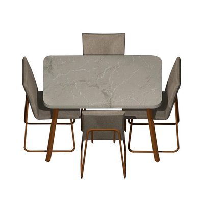 Conjunto de Mesa Retangular com Tampo MDP Petra Stellar e 4 Cadeiras Amélia Linho Areia e Rosê