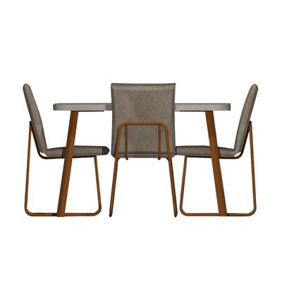 Conjunto de Mesa Retangular com Tampo MDP Petra Stellar e 4 Cadeiras Amélia Linho Areia e Rosê