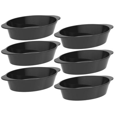 Kit 6 Travessas para Servir Oval Plástico Preto Tigela 550ml Coza Uno Petiscos Porções Salada
