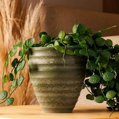 Vaso Cachepot Para Plantas Névoa Verde Plástico Lyor 15x7cm