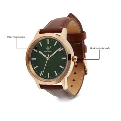Relógio de Luxo Masculino Couro Marrom Casual New Port 40mm