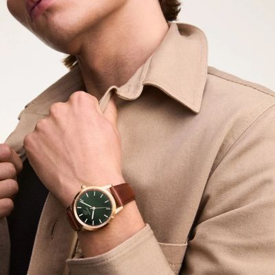 Relógio de Luxo Masculino Couro Marrom Casual New Port 40mm