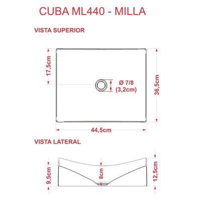 Cuba de Apoio Retangular Para Banheiro Lavabo C01 ML44W Branco - Lyam Decor