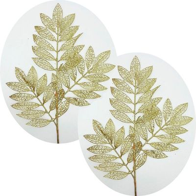 Plantas Folhas Decoração Natal Gliter Dourado 75cm Kit 12pçs