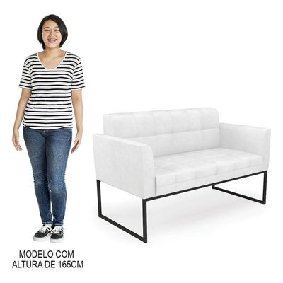 Sofá Namoradeira E 1 Poltrona Base Industrial Preto Ana Sintético Pu Branco - Ibiza