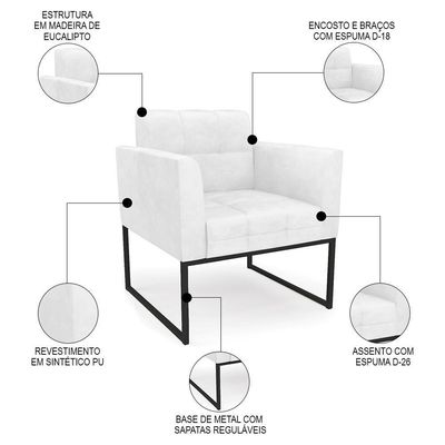 Sofá Namoradeira E 1 Poltrona Base Industrial Preto Ana Sintético Pu Branco - Ibiza