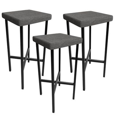 Kit 03 Banquetas Alta Bar Cozinha Sala De Jantar Preto Stella L02 Linho Cinza Escuro - Lyam Decor