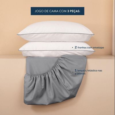 Jogo De Lençol King Linea Percal 200 Fios 3 Peças - Cinza