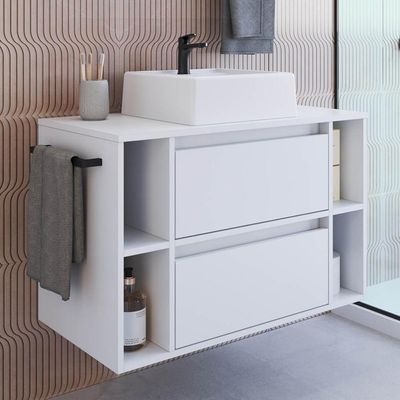 Gabinete Para Banheiro Com Cuba 01 Gav 80cm Branco Proddy