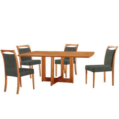 Mesa 120cm Laminado Barril Com 4 Cadeiras Moderna Mobilia Jade Imbuia Naturale