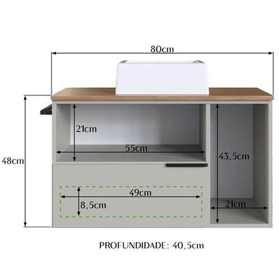 Gabinete Para Banheiro Com Cuba 01 Gav 80cm Mel Arenas Proddy Mel