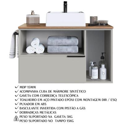 Gabinete Para Banheiro Com Cuba 01 Gav 80cm Mel Arenas Proddy Mel