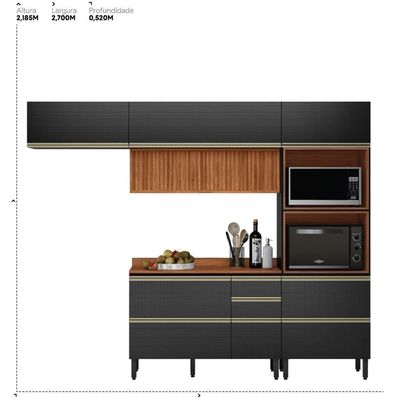 Cozinha Modulada Proença 4 Peças Com Aéreo 120cm Ripado Nogueira Touch-carbono Prime Tx - Demartêz