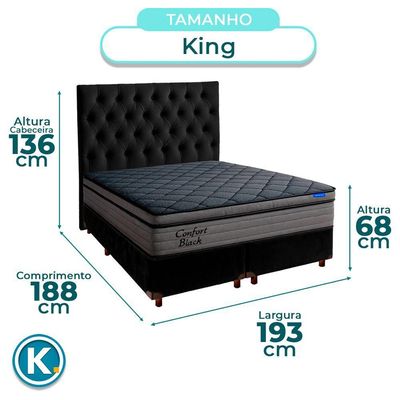 Cama Box Preto+cabeceira+colchão King Confort Black Ortobom