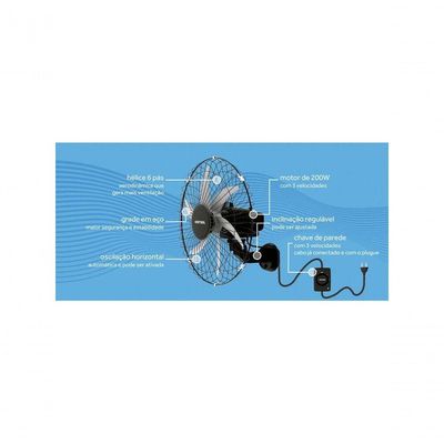 Ventilador De Parede Ventisol Steel 50cm Preto Bivolt