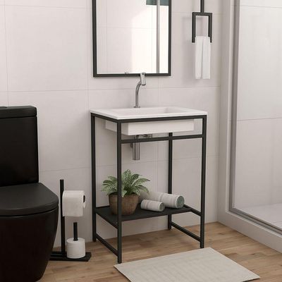 Gabinete Banheiro Ferro Iron Black 60x45cm Branco Fosco