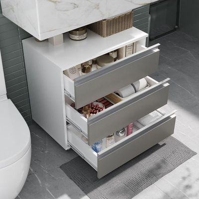 Gabinete Banheiro Rodinhas Joia 60cm 03 Gavetas Branco Cinza