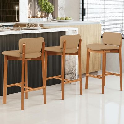 Kit 05 Banquetas Alta Para Cozinha Sala de Jantar Bar Dara L02 Linho Bege Escuro - Lyam Decor