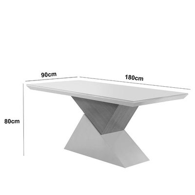 Mesa Aster 180 Cm Tampo Em Mdf E Vidro Canto Reto Off White