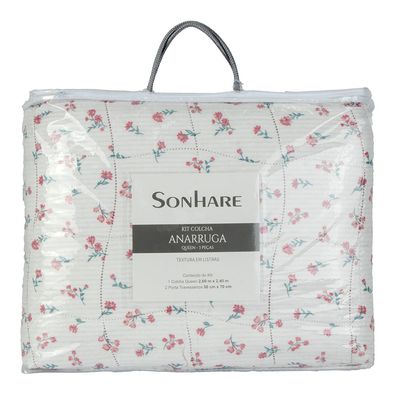 Kit Cobre Leito Colcha Anarruga 3 Peças Casal 220x240cm Jardim Sonhare