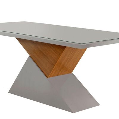 Mesa Aster 180 Cm Tampo Em Mdf E Vidro Canto Reto Off White
