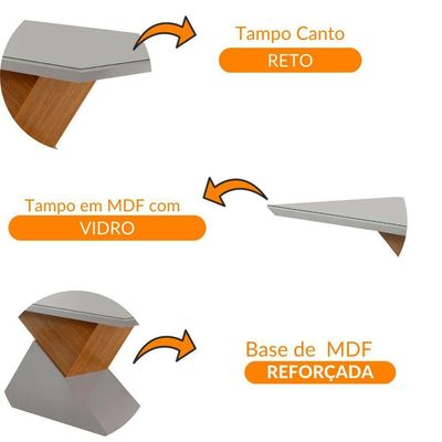 Mesa Aster 180 Cm Tampo Em Mdf E Vidro Canto Reto Off White