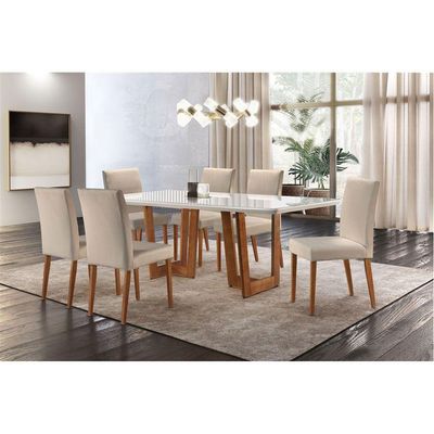 Mesa Patros 220cm Madeira e Vidro Mobillare Imbuia/Cinamomo