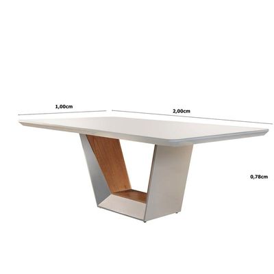 Mesa Rubi 180 Cm Madeira E Vidro Mobillare Off White