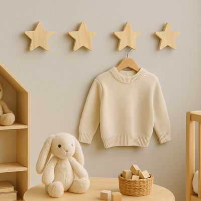 Kit 5 Ganchos Cabideiro de Madeira Pinus Pendurador Parede Formato Estrela Decorativo